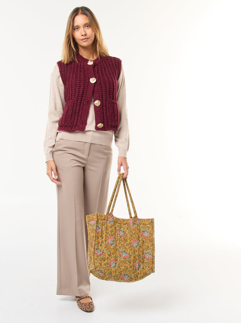 Jersey de punto fino con cuello de pico Beige - Kiabi