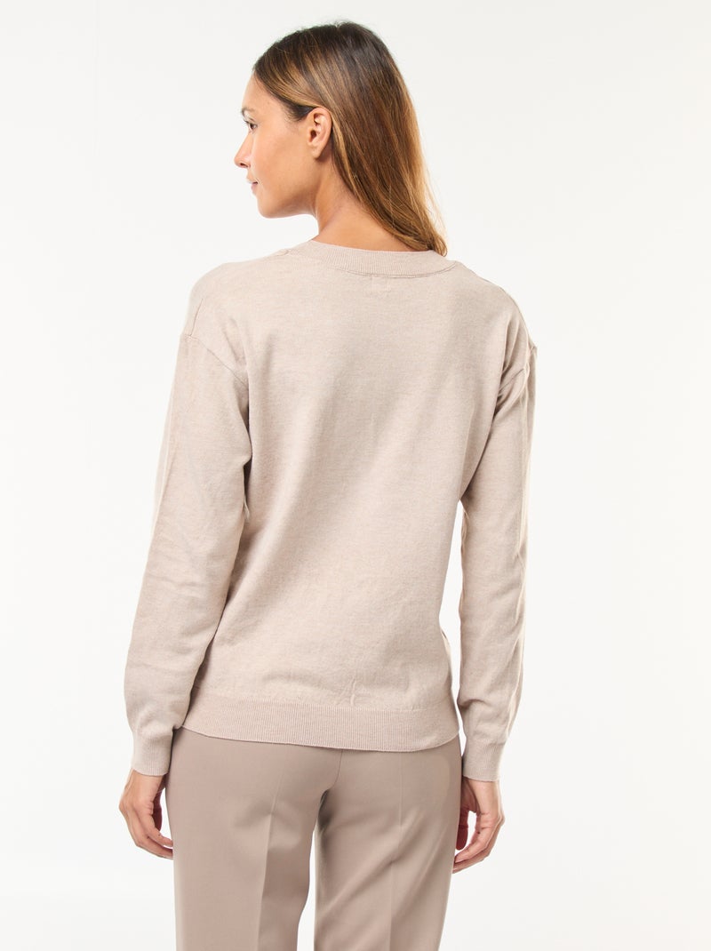 Jersey de punto fino con cuello de pico Beige - Kiabi