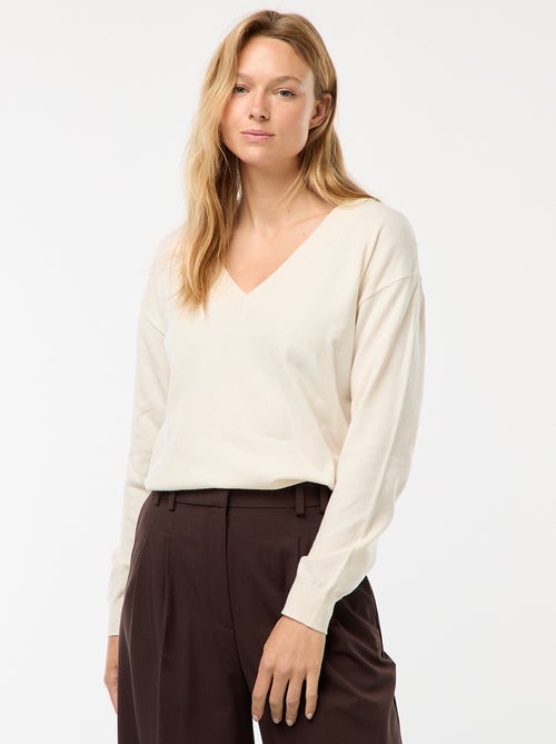 Jersey de punto fino con cuello de pico - Kiabi