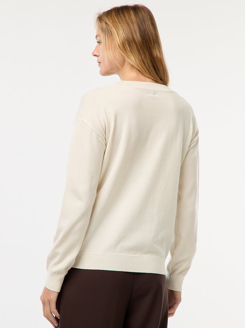 Jersey de punto fino con cuello de pico Blanco - Kiabi