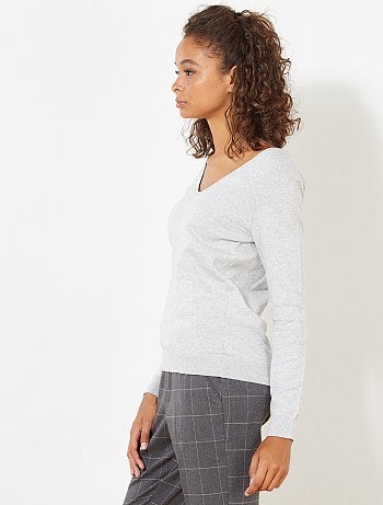 Jersey de punto fino con cuello de pico - Kiabi