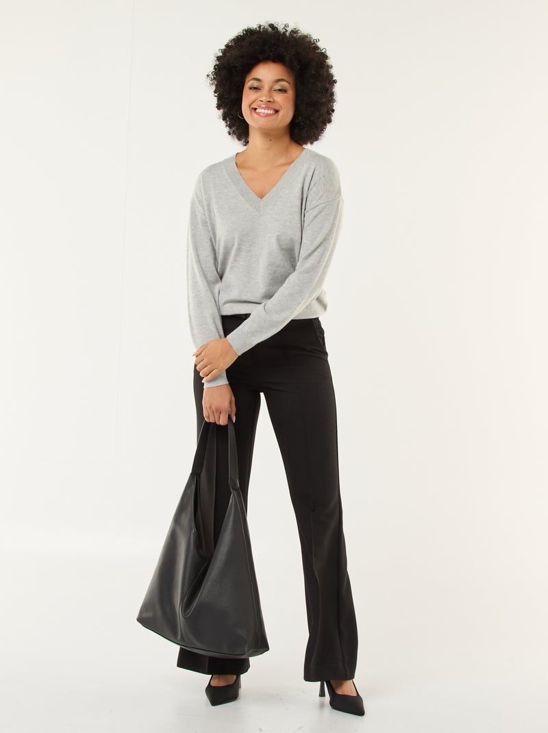 Jersey de punto fino con cuello de pico Gris - Kiabi