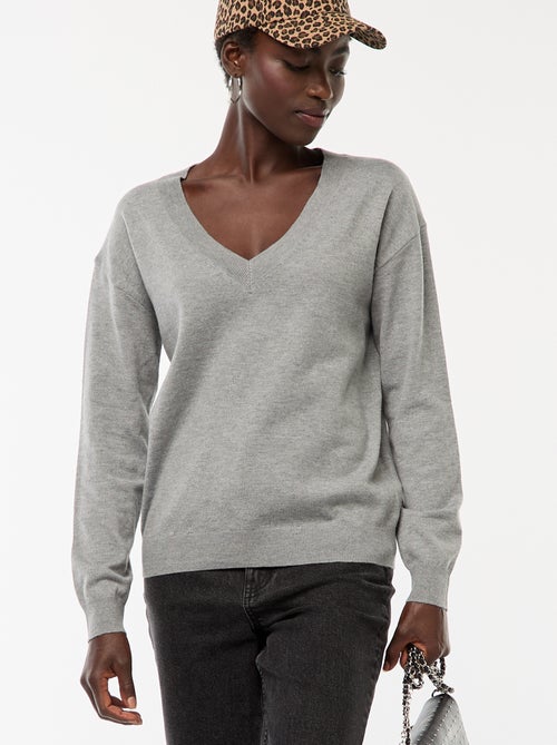 Jersey de punto fino con cuello de pico - Kiabi