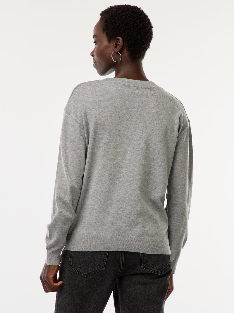 Jersey de punto fino con cuello de pico Gris - Kiabi