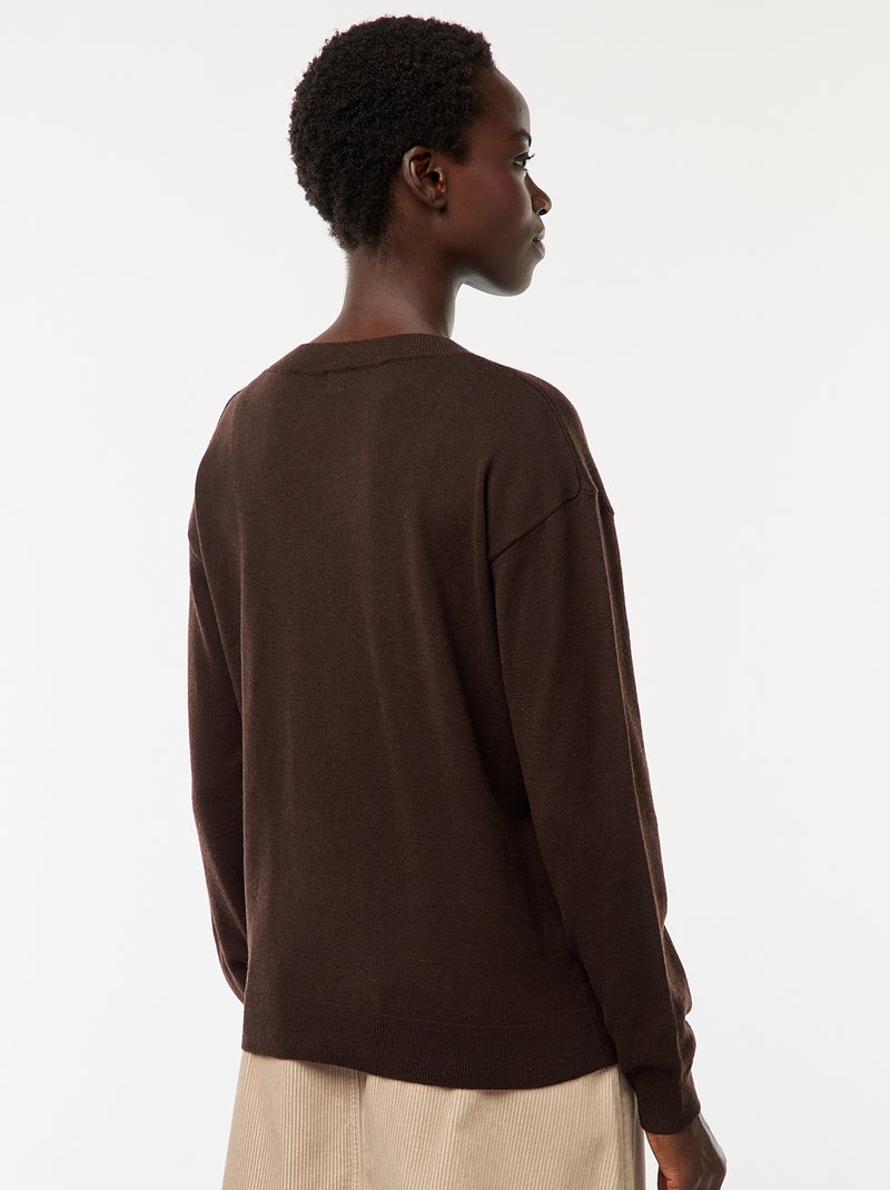 Jersey de punto fino con cuello de pico Marron - Kiabi