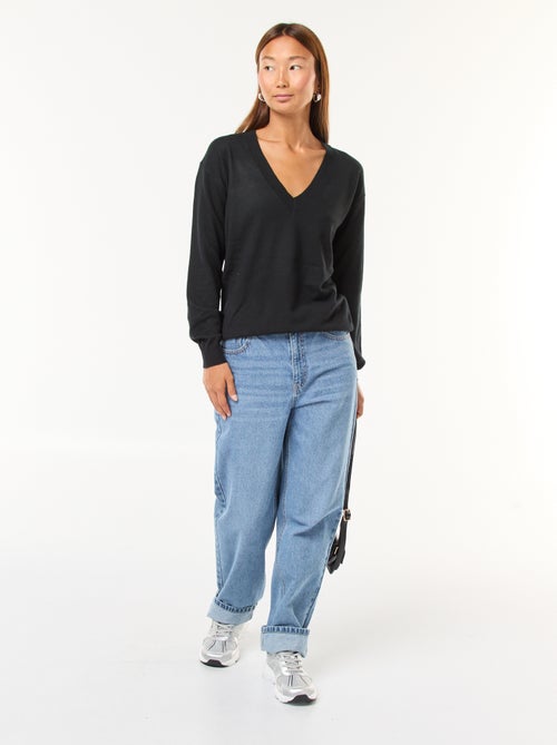 Jersey de punto fino con cuello de pico - Kiabi