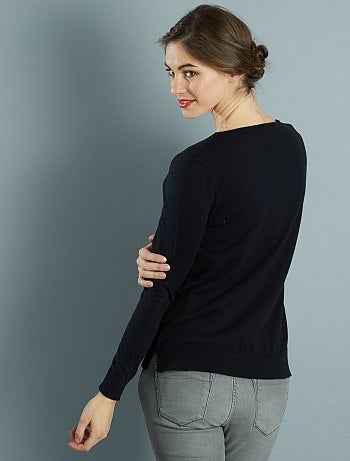 Jersey de punto fino con cuello de pico - Kiabi