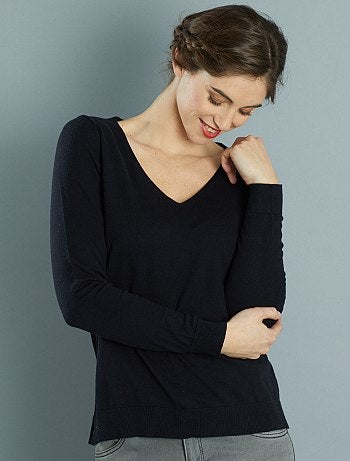 Jersey de punto fino con cuello de pico - Kiabi