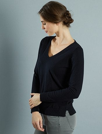 Jersey de punto fino con cuello de pico - Kiabi