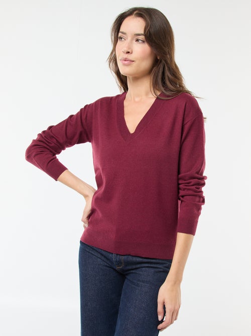 Jersey de punto fino con cuello de pico - Kiabi