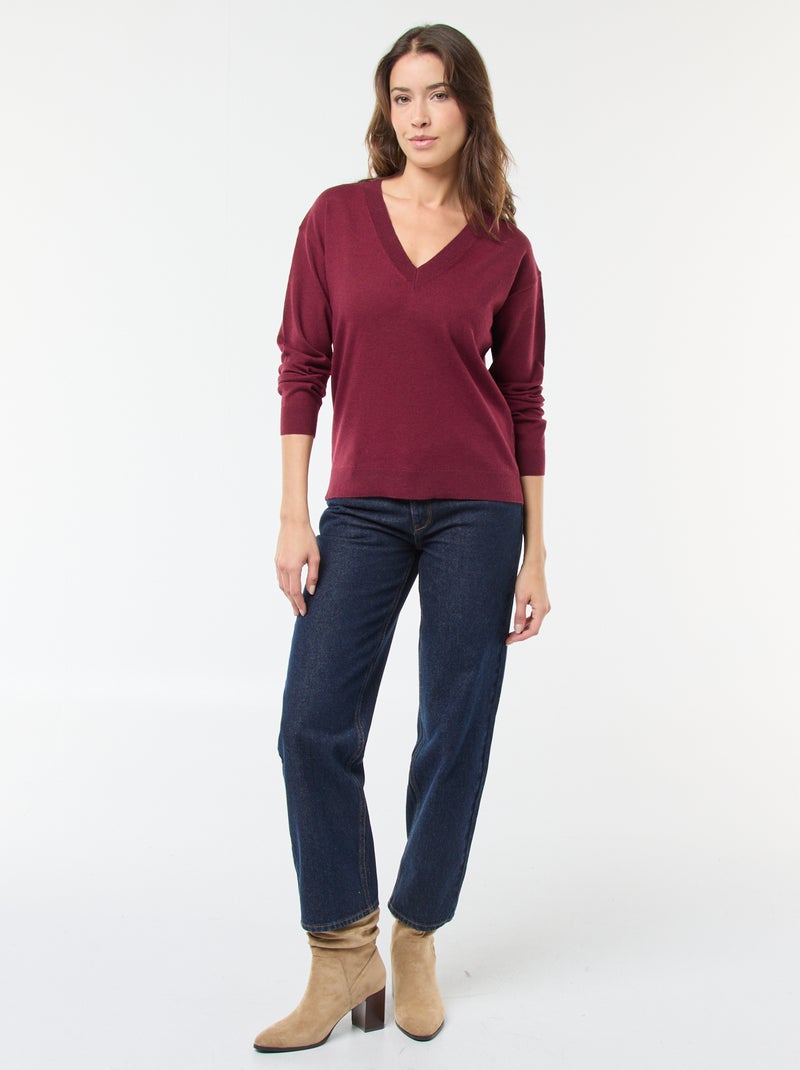 Jersey de punto fino con cuello de pico Purpura - Kiabi