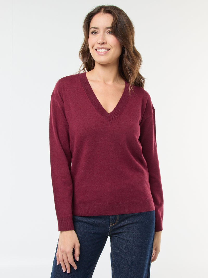 Jersey de punto fino con cuello de pico Purpura - Kiabi