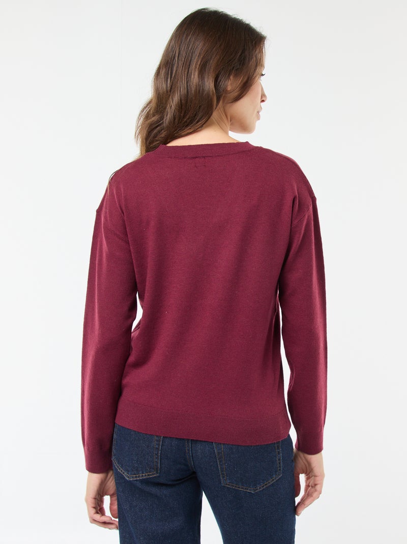 Jersey de punto fino con cuello de pico Purpura - Kiabi