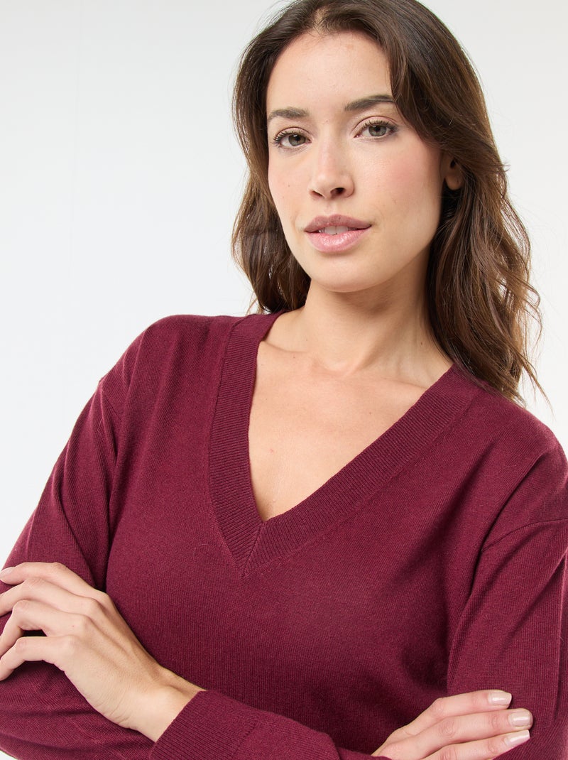 Jersey de punto fino con cuello de pico Purpura - Kiabi