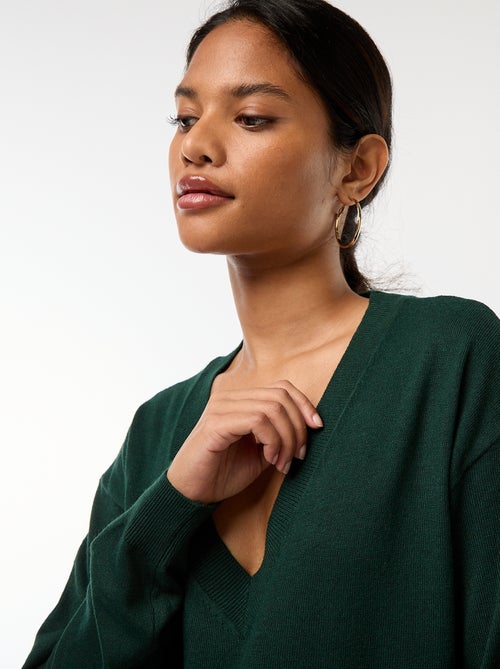 Jersey de punto fino con cuello de pico - Kiabi