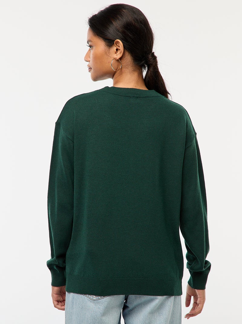Jersey de punto fino con cuello de pico Verde - Kiabi