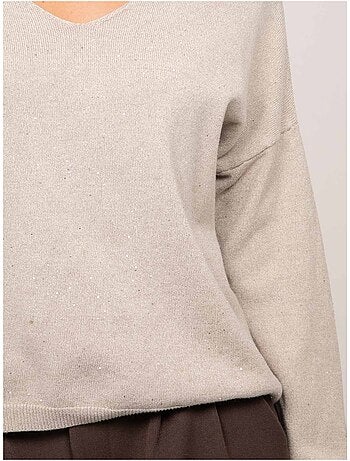 Jersey de punto fino con cuello de pico y lentejuelas koraka