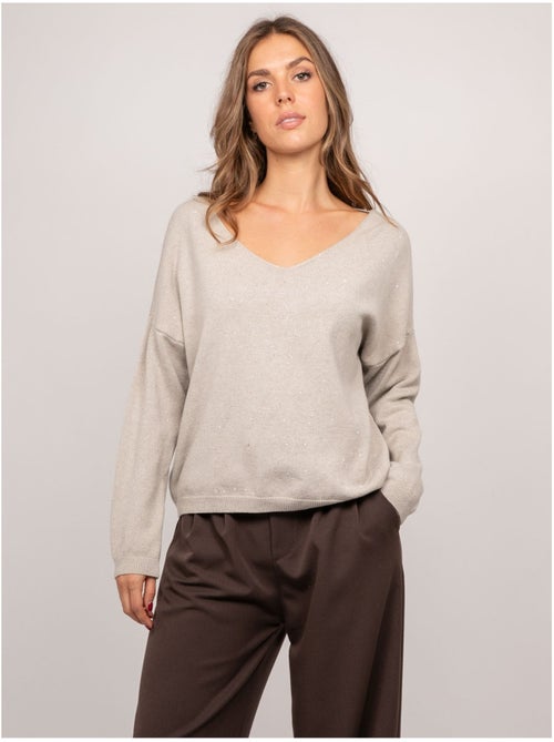 Jersey de punto fino con cuello de pico y lentejuelas koraka - Kiabi Jersey de punto fino con cuello de pico y lentejuelas koraka - Kiabi