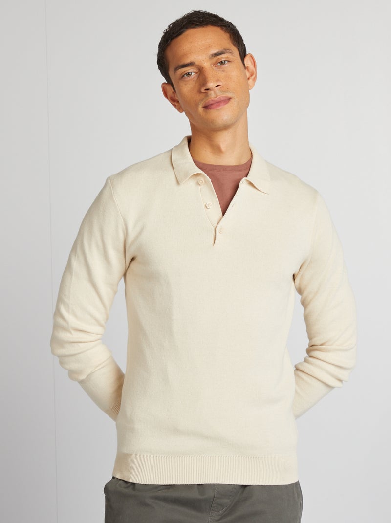 Jersey de punto fino con cuello de polo abotonado BLANCO - Kiabi