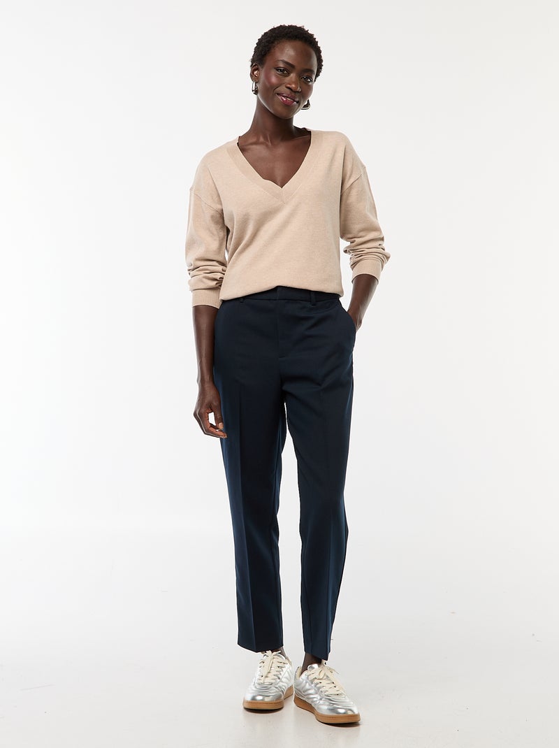 Jersey de punto fino con cuello en pico Beige - Kiabi