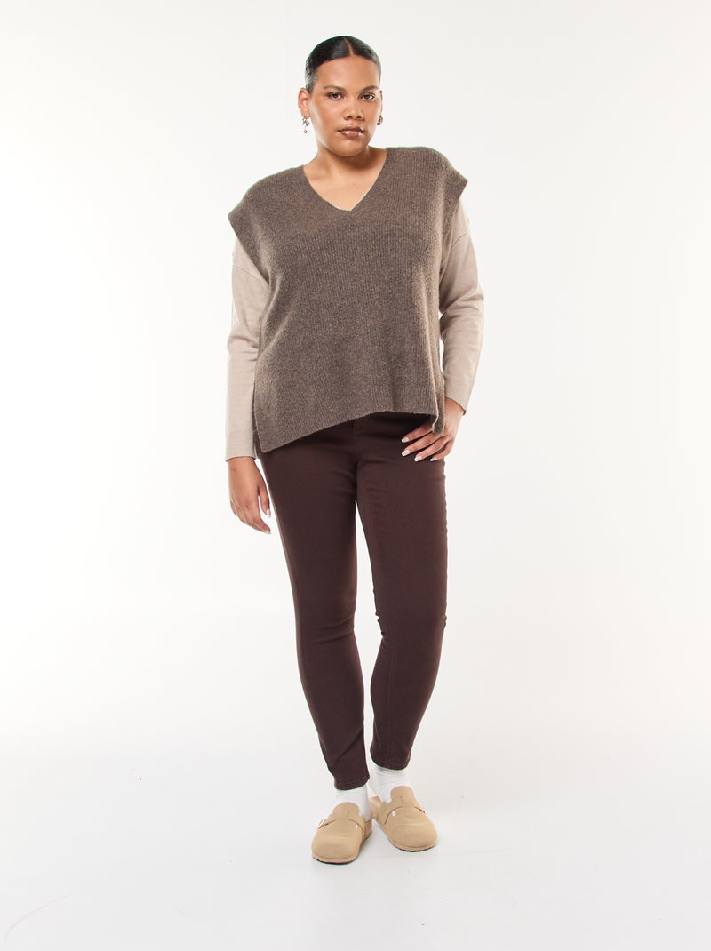 Jersey de punto fino con cuello en pico Beige - Kiabi
