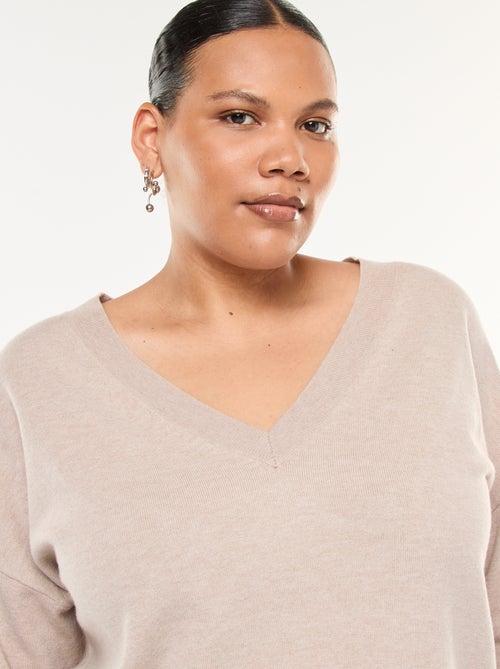 Jersey de punto fino con cuello en pico - Kiabi