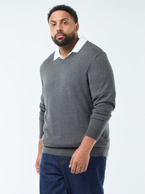 Jersey de punto fino con cuello en pico - Kiabi