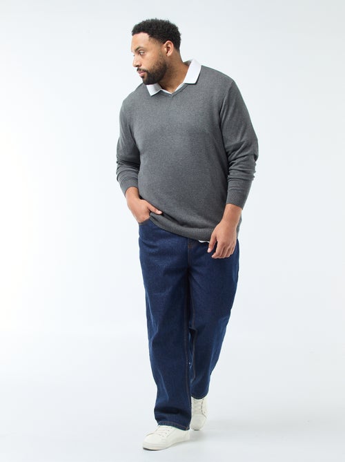 Jersey de punto fino con cuello en pico - Kiabi