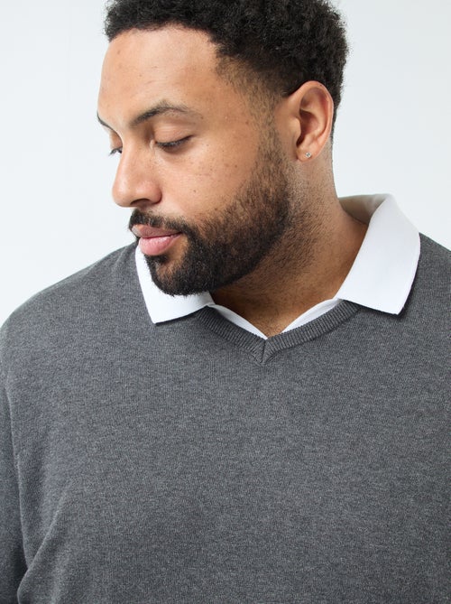 Jersey de punto fino con cuello en pico - Kiabi