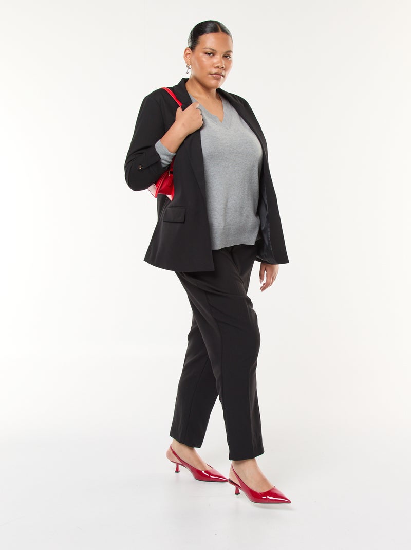 Jersey de punto fino con cuello en pico Gris - Kiabi
