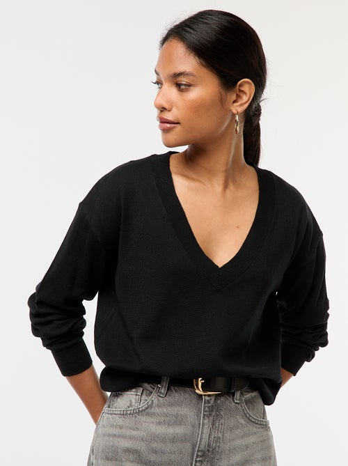 Jersey de punto fino con cuello en pico - Kiabi