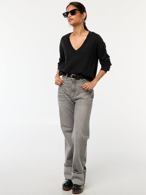 Jersey de punto fino con cuello en pico - Kiabi