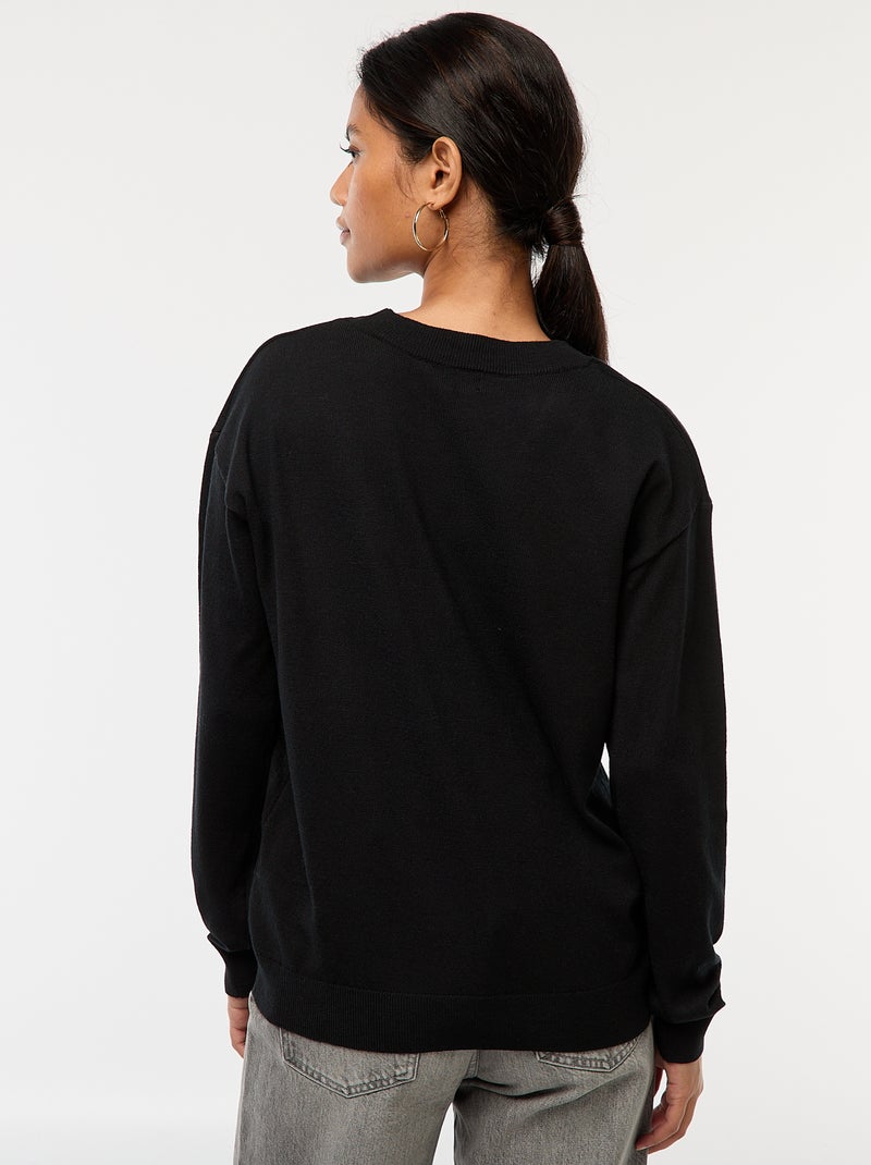 Jersey de punto fino con cuello en pico negro - Kiabi