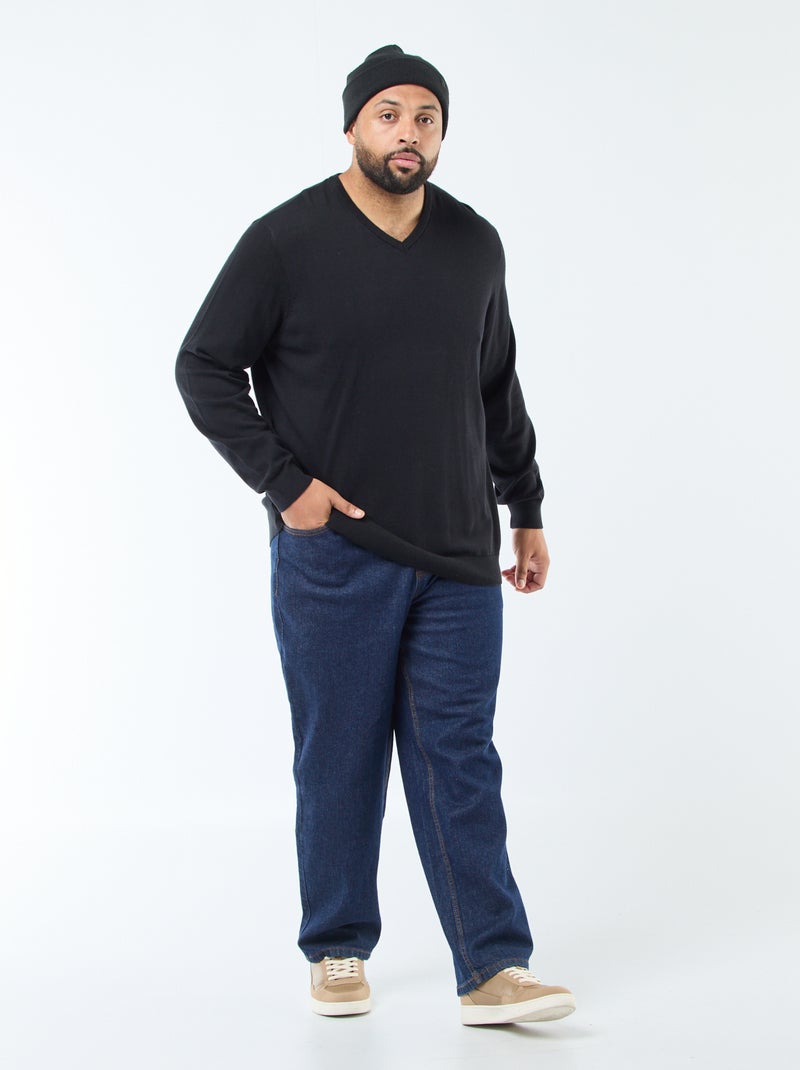 Jersey de punto fino con cuello en pico Negro - Kiabi