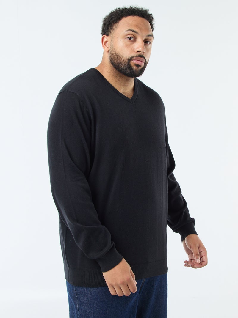 Jersey de punto fino con cuello en pico Negro - Kiabi