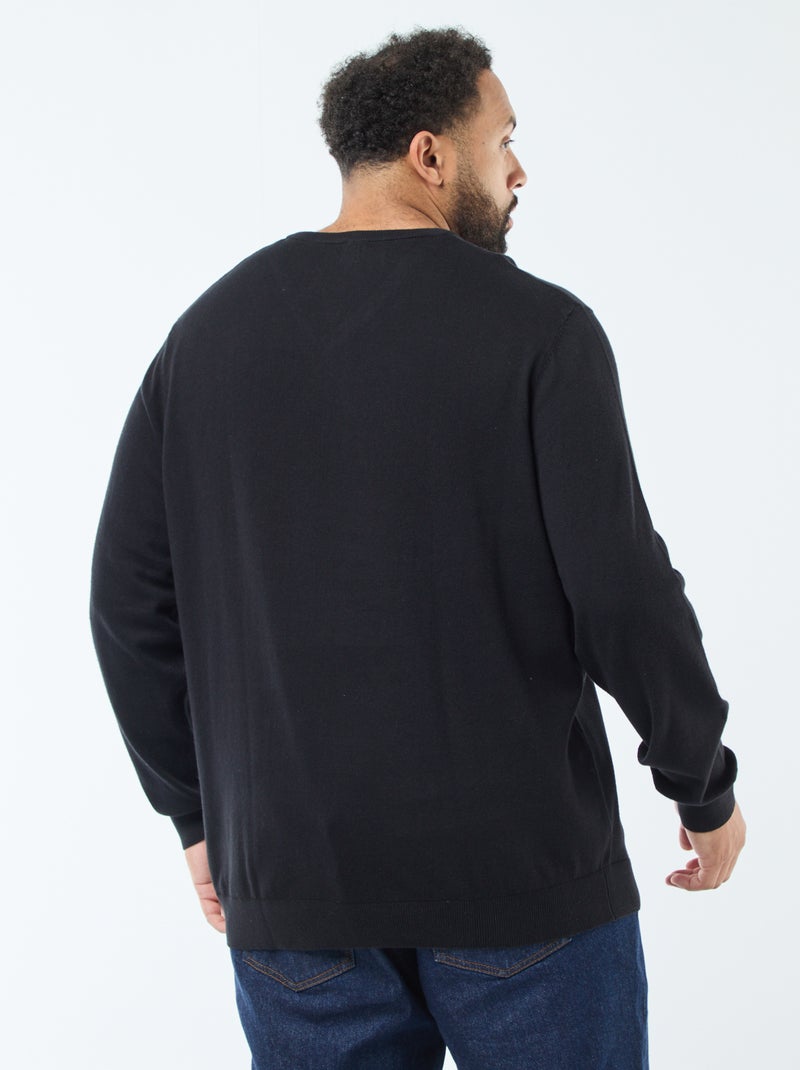 Jersey de punto fino con cuello en pico Negro - Kiabi