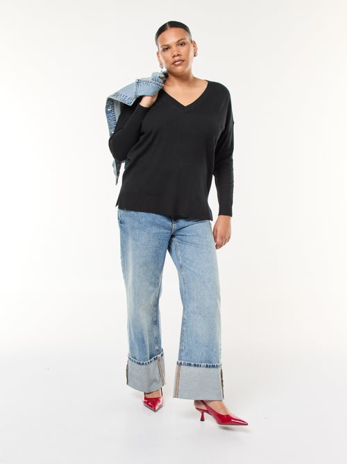 Jersey de punto fino con cuello en pico - Kiabi