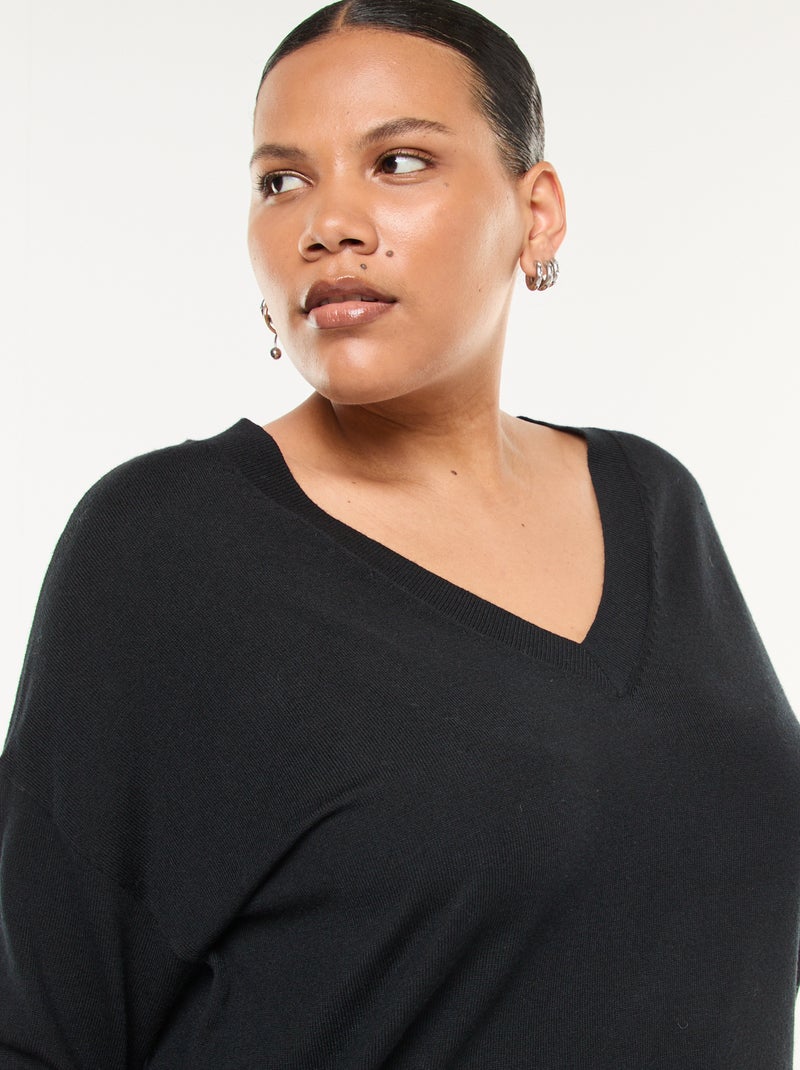 Jersey de punto fino con cuello en pico Negro - Kiabi