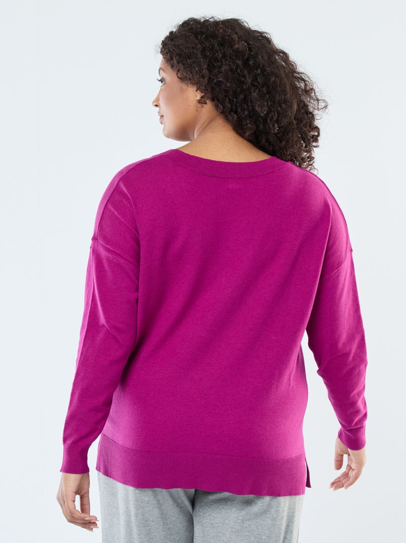 Jersey de punto fino con cuello en pico Purpura - Kiabi
