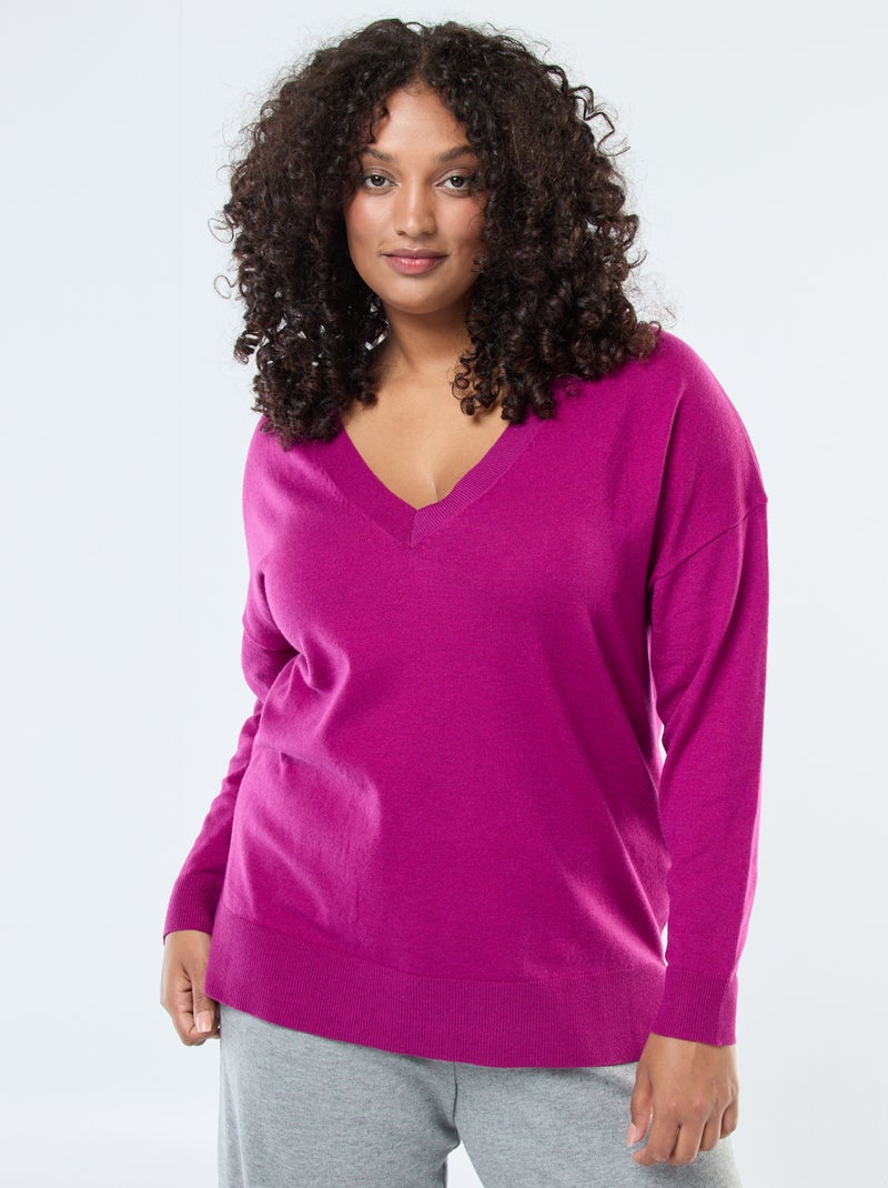 Jersey de punto fino con cuello en pico Purpura - Kiabi