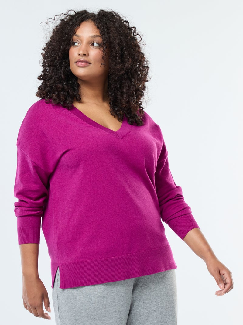 Jersey de punto fino con cuello en V Purpura - Kiabi