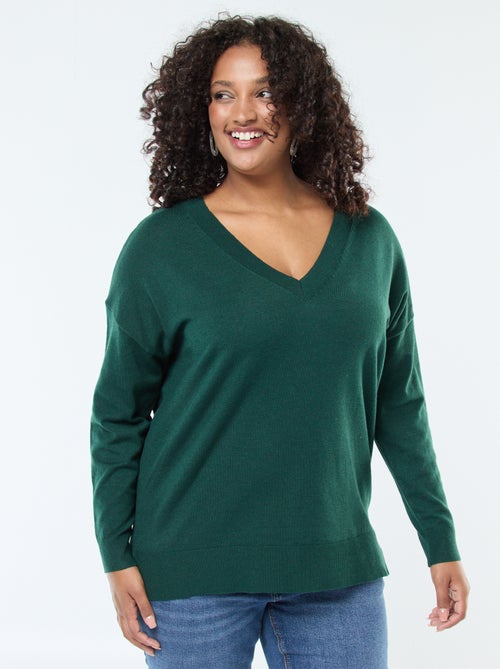 Jersey de punto fino con cuello en V - Kiabi