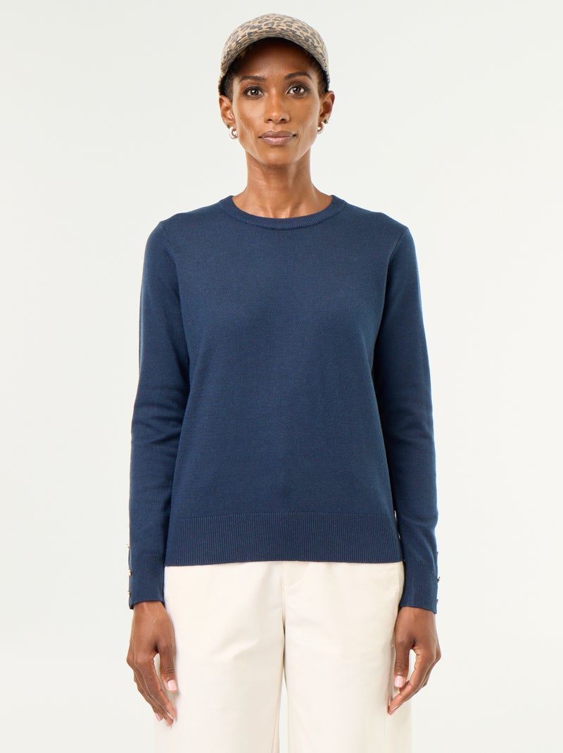 Jersey de punto fino con cuello redondo Azul - Kiabi