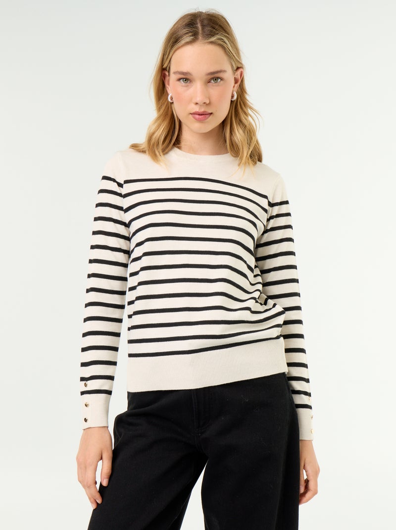 Jersey de punto fino con cuello redondo Beige - Kiabi