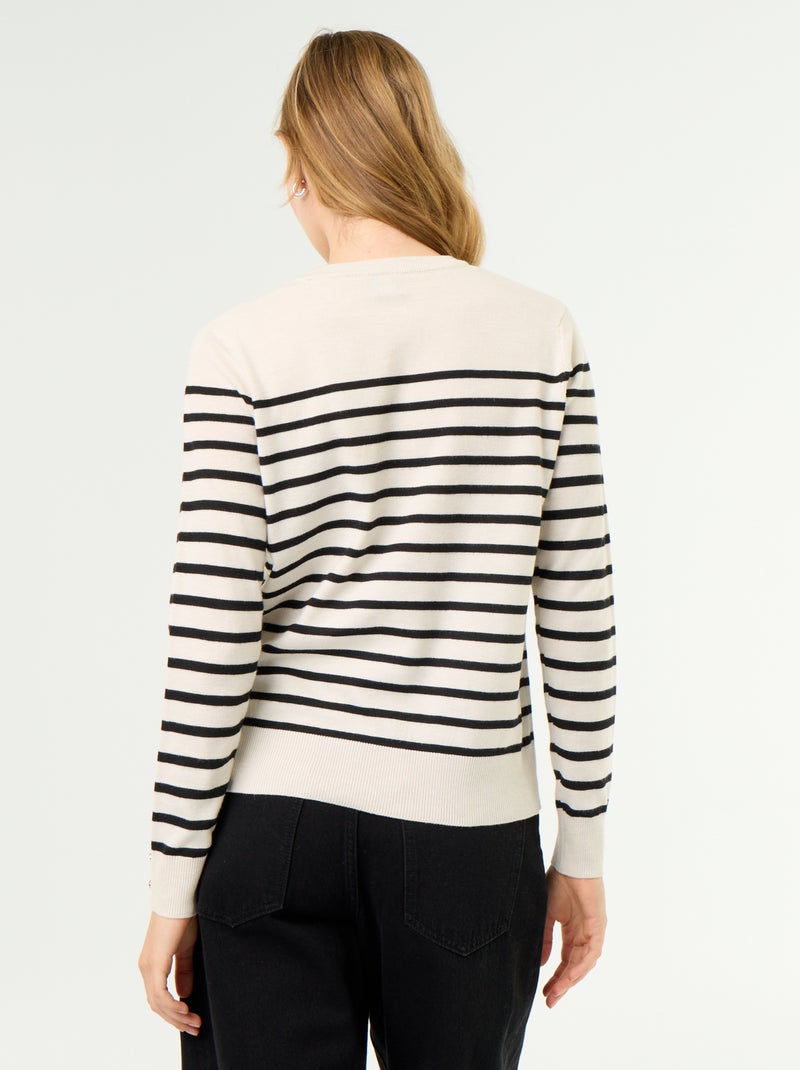Jersey de punto fino con cuello redondo Beige - Kiabi