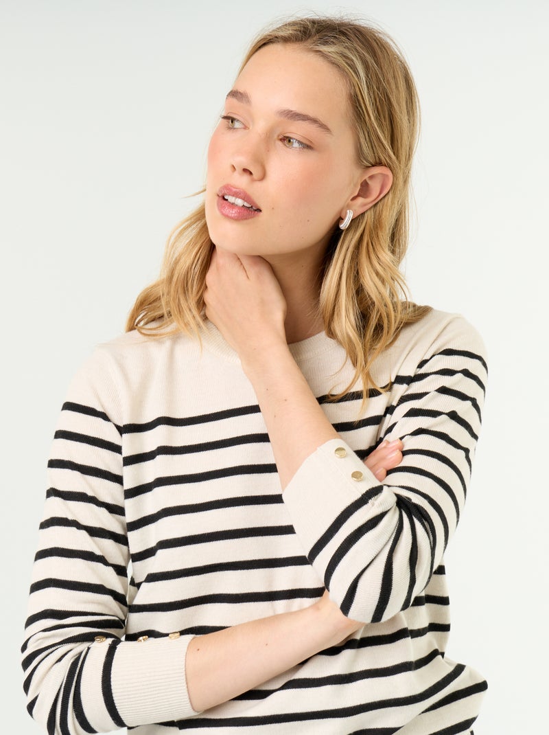 Jersey de punto fino con cuello redondo Beige - Kiabi