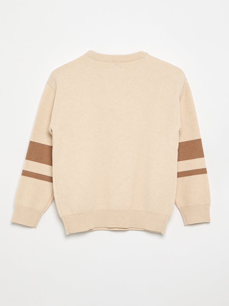 Jersey de punto fino con cuello redondo Beige - Kiabi