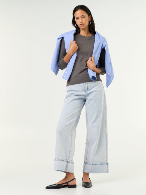 Jersey de punto fino con cuello redondo - Kiabi
