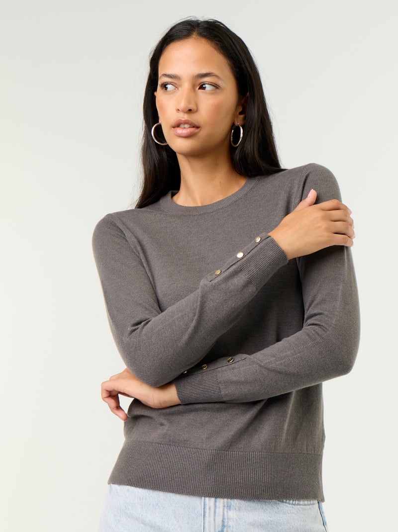 Jersey de punto fino con cuello redondo Gris - Kiabi