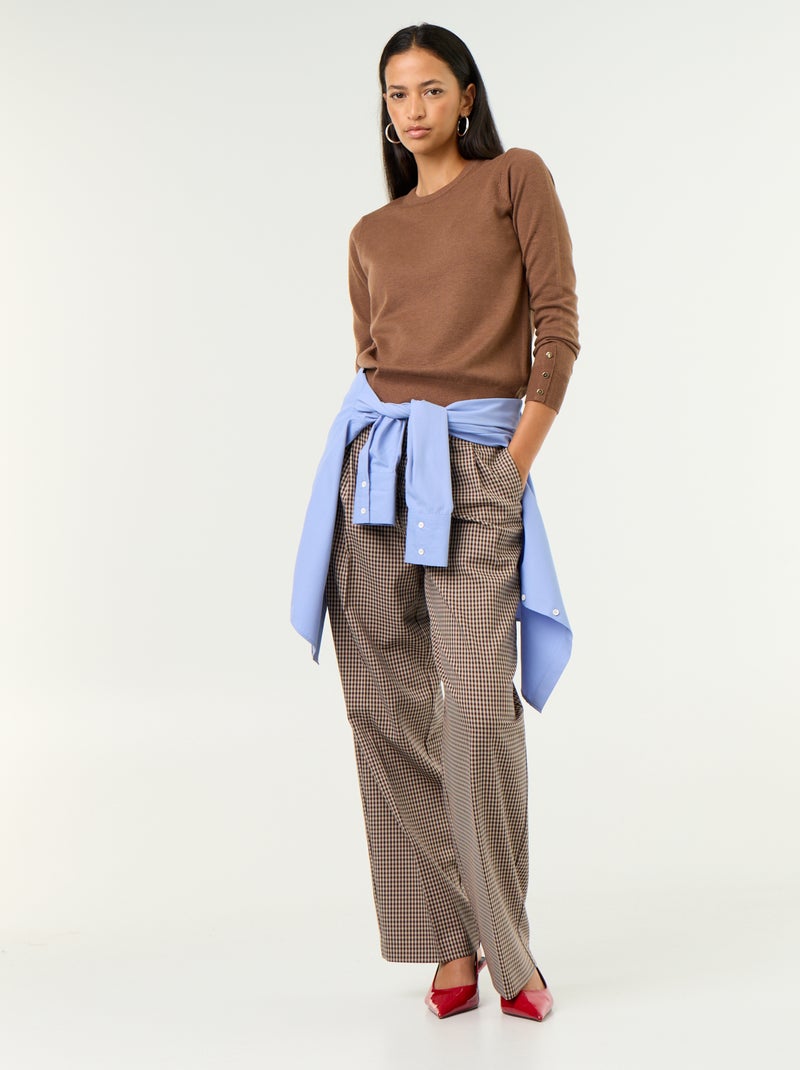 Jersey de punto fino con cuello redondo Marron - Kiabi